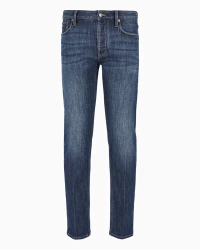 Emporio Armani J75 Slim-fit, Stone-washed Denim Jeans With Fleece Lining In Blue