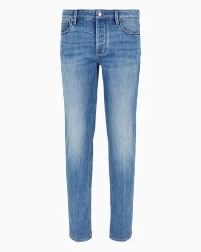 Emporio Armani J75 Slim-fit, Stone-washed Denim Jeans With Fleece Lining In Blue