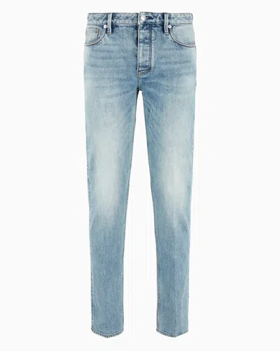 Emporio Armani J75 Slim-fit, Stone-washed Denim Jeans With Whisker Lines In Blue