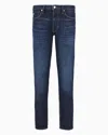 Emporio Armani J75 Slim-fit, Stone-washed Stretch Denim Jeans With Dirty-effect Treatment In Blue