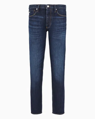 Emporio Armani J75 Slim-fit, Stone-washed Stretch Denim Jeans With Dirty-effect Treatment In Blue