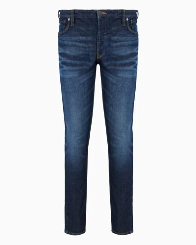 Emporio Armani J75 Slim-fit, Stone-washed Stretch-denim Jeans With Whisker Lines In Blue