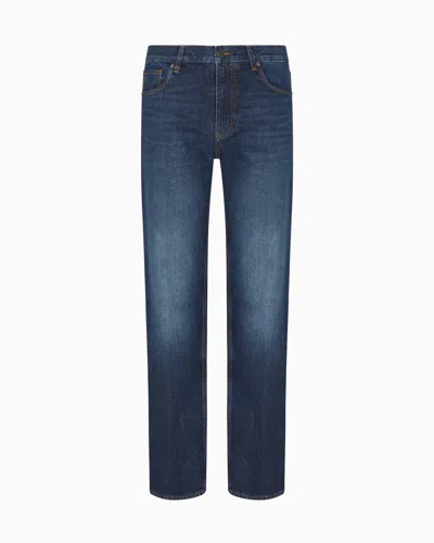 Emporio Armani J76 Straight-fit Jeans In A Vintage-effect Washed Denim In Blue