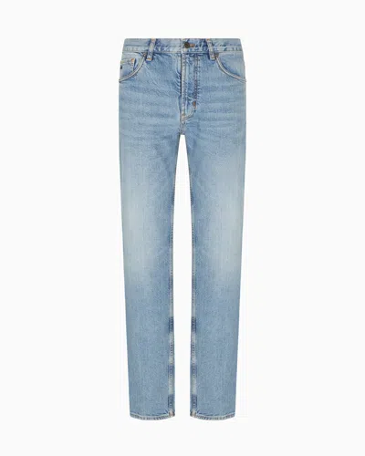 Emporio Armani J76 Straight-fit Jeans In A Vintage-effect Washed Denim In Blue