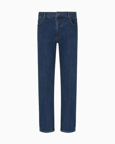 Emporio Armani J76 Straight-fit Jeans In Stretch Denim With Logo Pocket In Blue