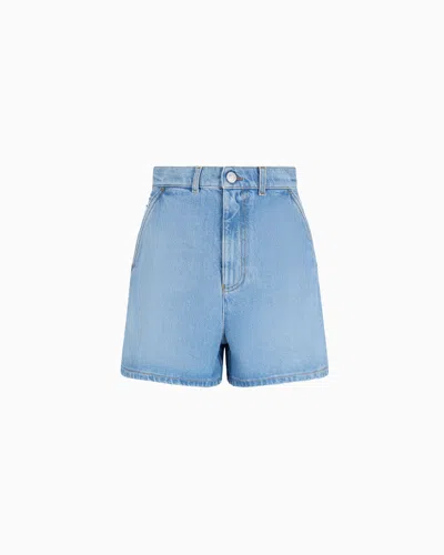 Emporio Armani J77 High-rise Worn-effect Denim Shorts In Blau