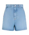 Emporio Armani J77 High-rise Worn-effect Denim Shorts In Blue