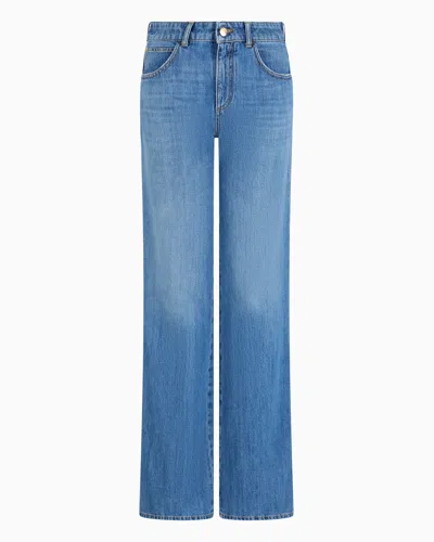 Emporio Armani J9d Mid-rise Jeans With Flared Hem In Denim In Blau