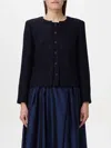 Emporio Armani Tweed Short Blazer Jacket In Blue