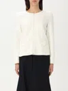 Emporio Armani Cotton Blazer Jacket With Shoulder Pads And Side Slit Pockets In White