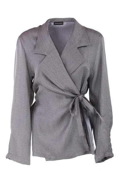 Emporio Armani Silk Blend Side Tie Jacket In Solid Dark