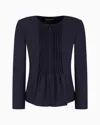 Emporio Armani Jacket In Pleated Fluid Armure Fabric In Navy Blue