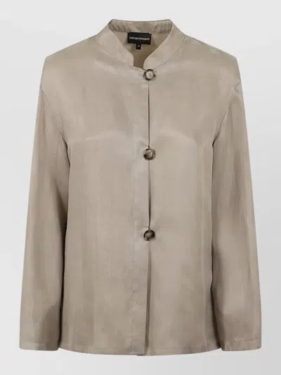 Emporio Armani Jacket Straight Cut Long Sleeves Mandarin Collar In Neutral