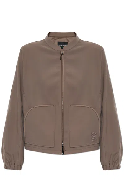 Emporio Armani Technical Cady Blouson With Logo Embroidery In Neutral