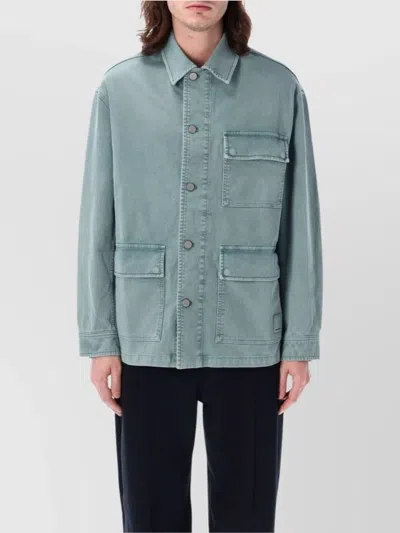 Emporio Armani Jacket With Front Pockets And Long Sleeves In Blue