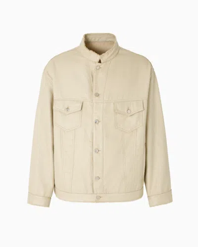 Emporio Armani Jacket With Guru Collar In A Coated Woven Fabric In Neutral