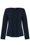 Emporio Armani Pleated Round Neck Long Sleeves Blazer In Blue