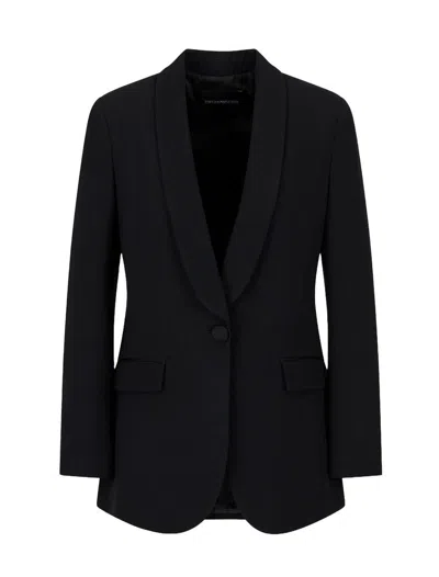 Emporio Armani Single-breasted Blazer In Envers Satin In Nero-black
