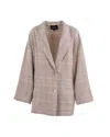 Emporio Armani Oversized Check Tweed Blazer In Beige