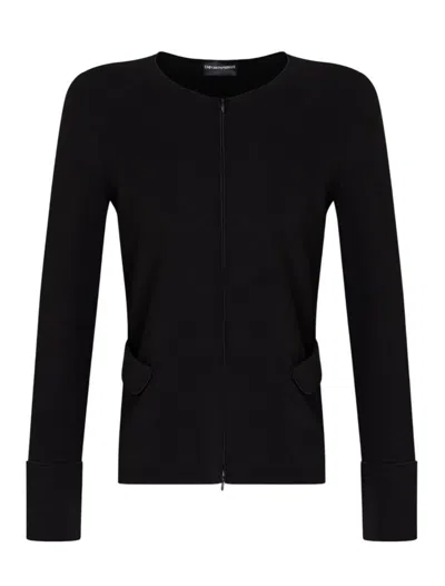Emporio Armani Ttoman Fabric Full-zip Cardigan In Black