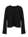 Emporio Armani Ruffle Hem Crepe Blazer Jacket In Black