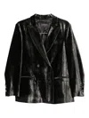 Emporio Armani Double-breasted Velvet Pinstripe Blazer In Black