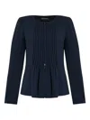 Emporio Armani Pleated Round Neck Long Sleeves Blazer In Blue