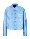 Emporio Armani All-over Jacquard Jacket With Guru Collar In Blue