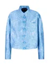 Emporio Armani All-over Jacquard Jacket With Guru Collar In Blue