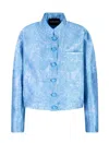 Emporio Armani All-over Jacquard Jacket With Guru Collar In Blue