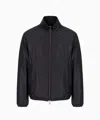 Emporio Armani Zip-up Long Sleeved Leather Jacket In Blue