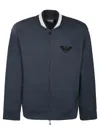 Emporio Armani Eagle Patch Double-jersey Zip-up Sweatshirt In Blue