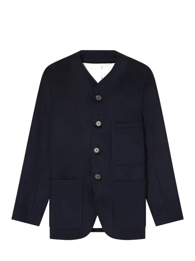Emporio Armani Buttoned Patch-pocket Jacket In Blue