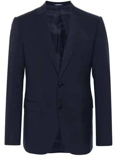 Emporio Armani Single-breasted Wool Blazer In Blue