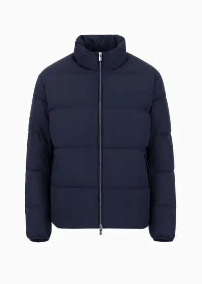 Emporio Armani Quilted Nylon, Full-zip Puffer Jacket In Blue