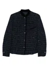 Emporio Armani Textured Blazer With Front Pocket And Velvet Collar In Multi