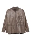 Emporio Armani Long Sleeve Leather Jacket Chest Pocket In Brown