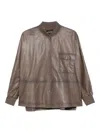 Emporio Armani Long Sleeve Leather Jacket Chest Pocket In Multi