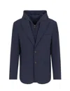 Emporio Armani Canneté Fabric Jacket With Detachable Panel In Iconico 0920 Blu Nav