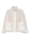 Emporio Armani Textured Leather Jacket High Collar In Sand