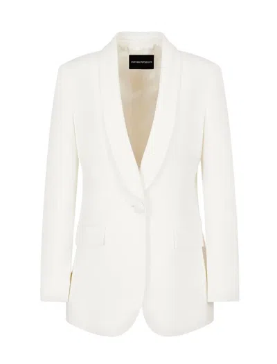Emporio Armani Single-breasted Blazer In Envers Satin In White