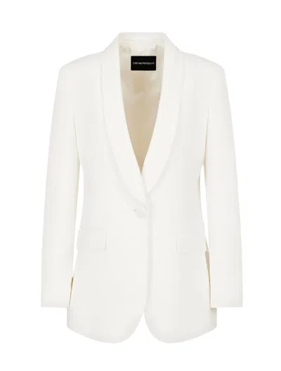 Emporio Armani Single-breasted Blazer In Envers Satin In White