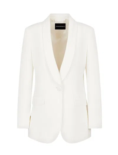 Emporio Armani Single-breasted Blazer In Envers Satin In White