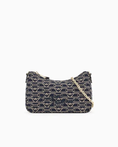 Emporio Armani Jacquard Canvas Baguette Bag With All-over Monogram In Blue