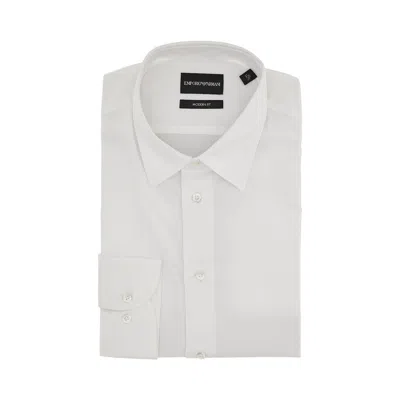 Emporio Armani Jacquard Cotton Modern Fit Shirt In White