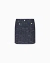 Emporio Armani Jacquard Denim Skirt With Check Motif In Blue