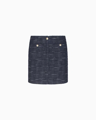 Emporio Armani Jacquard Denim Skirt With Check Motif In Blue