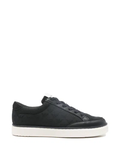 Emporio Armani Jacquard Eagle-embroidered Canvas Sneaker In Black