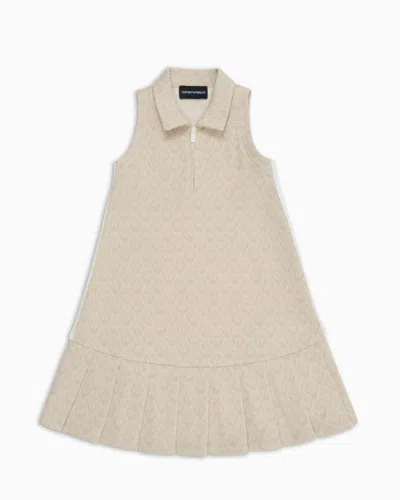 Emporio Armani Kids' Jacquard Jersey Dress With All-over Eagle In Gray