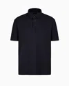Emporio Armani Jacquard Jersey Polo Shirt In Navy Blue